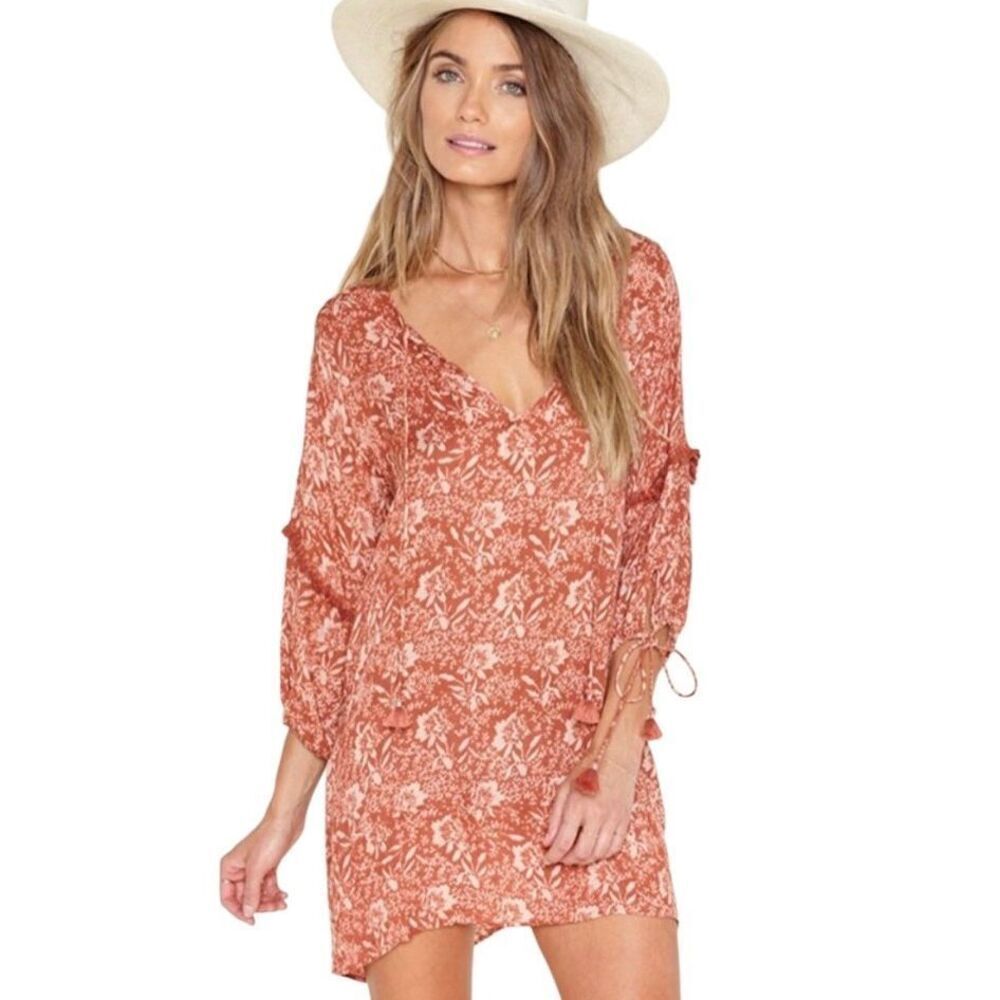 Amuse Society Costello Fringe Mini Dress Small